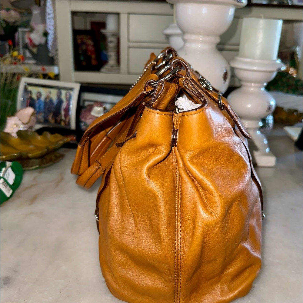 Coach Madison Leather Shoulder Bag Camel Tan Silver Hardware Satin Lining EUC - Picture 4 of 11